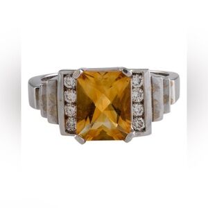 14KT White Gold Natural Citrine and Natural Diamonds Cocktail Ring